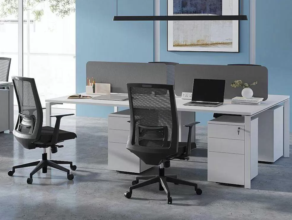 Workēa Mesa De Escritório 4 Péssoas Branco C140 Cm, Com Separador - Downtown* Mobiliário De Escritório