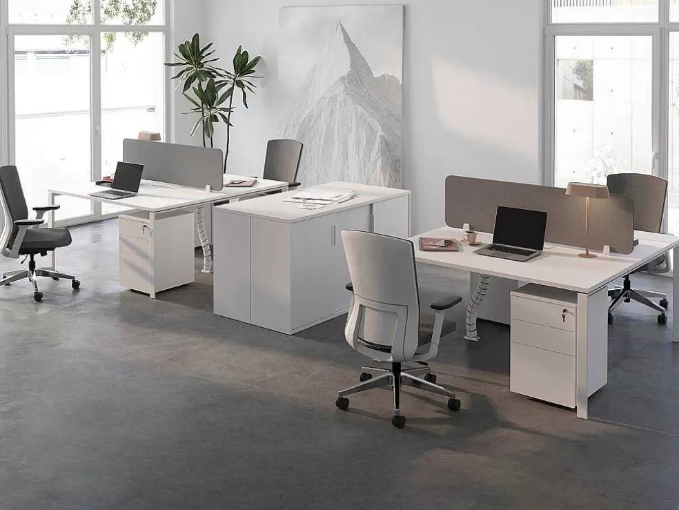Workēa Mesa De Escritório 2 Péssoas Branco C160 Cm, Com Separador - Downtown* Mobiliário De Escritório