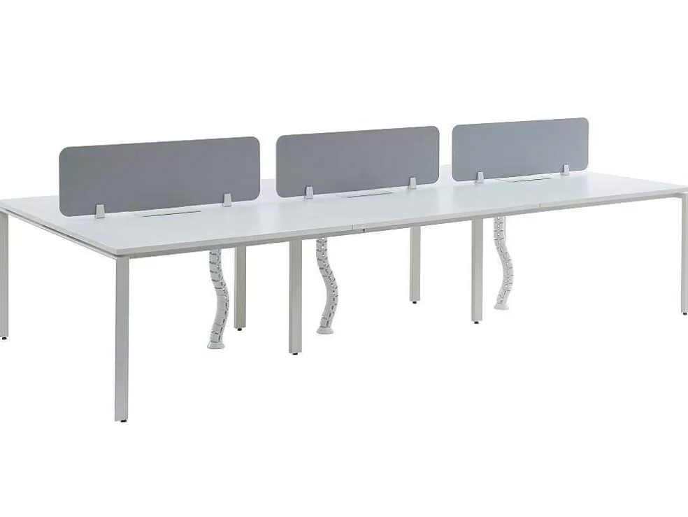 Workēa Mesa De Escritório 6 Péssoas Branco C120 Cm Com Separadores - Downtown* Mobiliário De Escritório