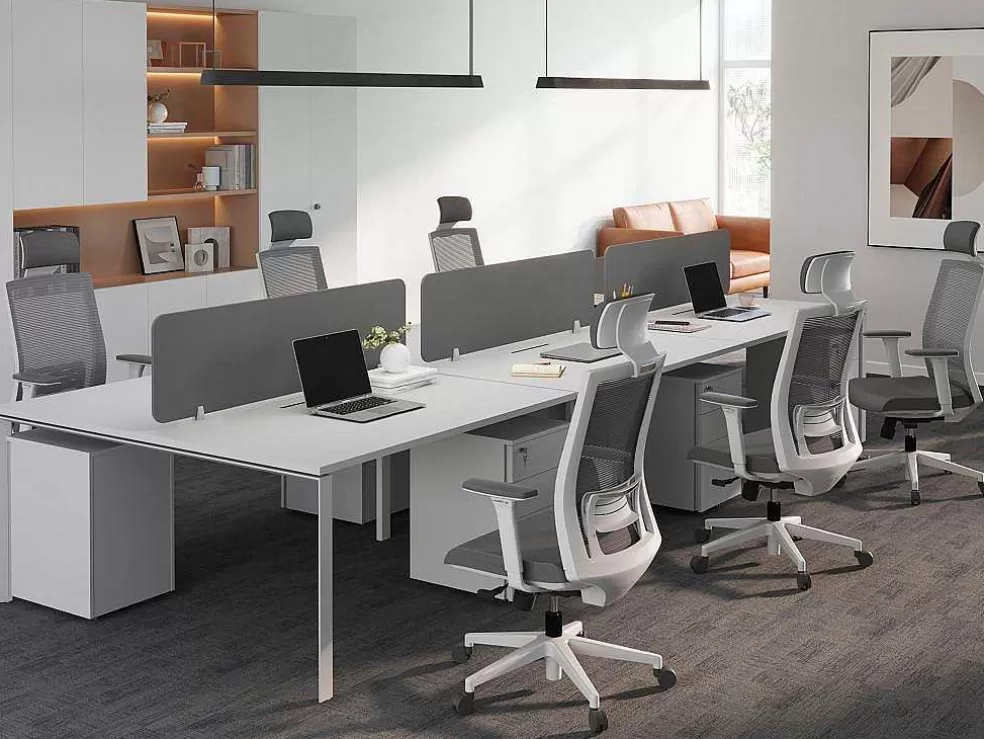 Workēa Mesa De Escritório 6 Péssoas Branco C140 Cm Com Separadores - Downtown* Mobiliário De Escritório