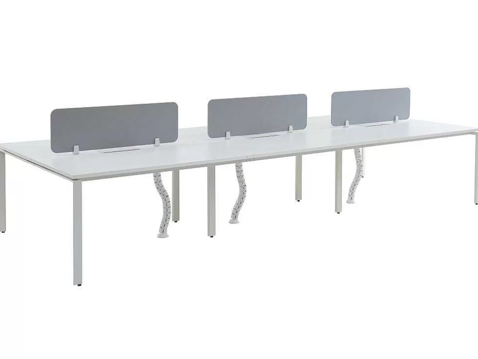Workēa Mesa De Escritório 6 Péssoas Branco C140 Cm Com Separadores - Downtown* Mobiliário De Escritório