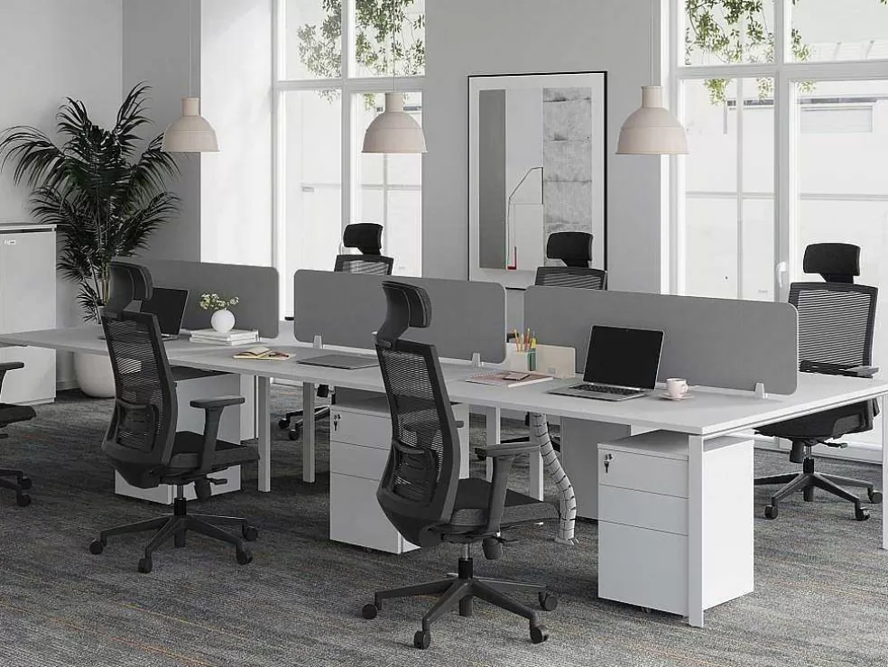Workēa Mesa De Escritório 6 Péssoas Branco C120 Cm Com Separadores - Downtown* Mobiliário De Escritório