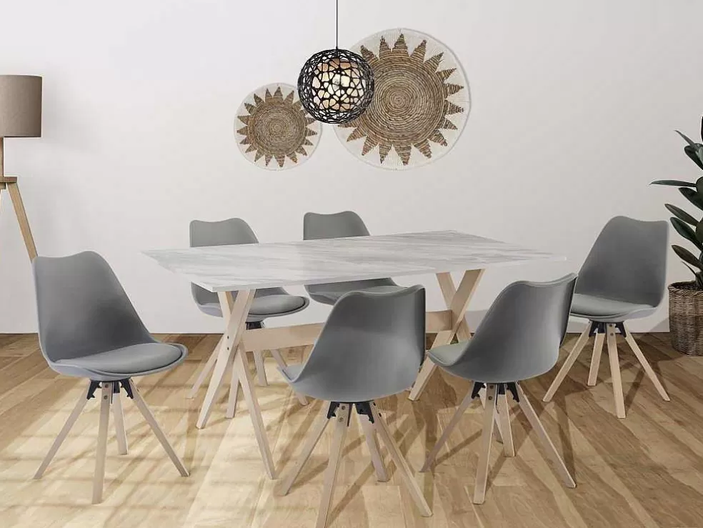 Vente-unique Mesa De Jantar 6 Lugares Em Mdf E Faia Branco E Natural Claro - Serani* Promoções Sala