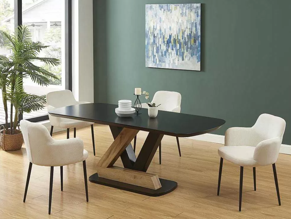 Vente-unique Mesa De Jantar 8 Lugares Em Mdf Preto E Natural Claro - Banemia* Promoções Sala
