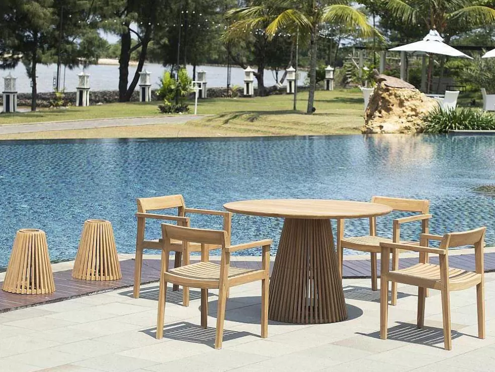 MYLIA Mesa De Jantar De Jardim Em Teca D. 120 Cm Natural Claro - Triani* Mesa De Jantar