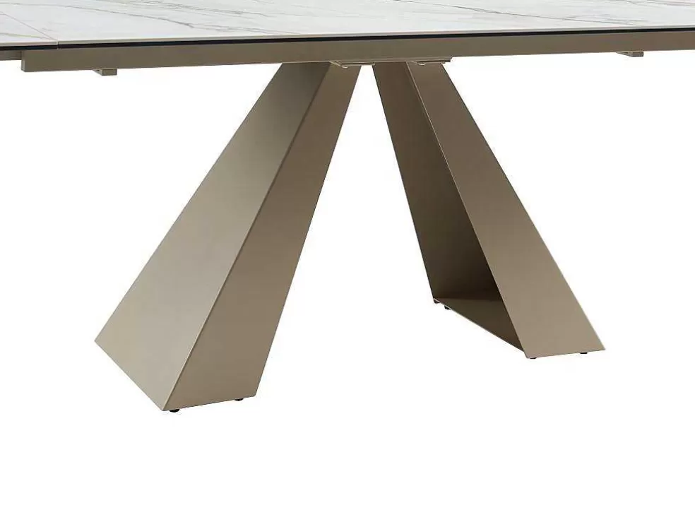 PASCAL MORABITO Mesa De Jantar Extensivel 6 A 10 Lugares Em Ceramica E Metal, Efeito Marmore Branco E Bege - Lozipa De * Mesa De Jantar