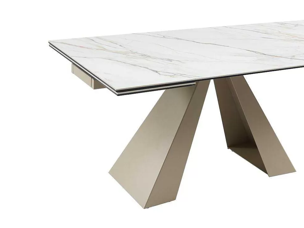 PASCAL MORABITO Mesa De Jantar Extensivel 6 A 10 Lugares Em Ceramica E Metal, Efeito Marmore Branco E Bege - Lozipa De * Mesa De Jantar