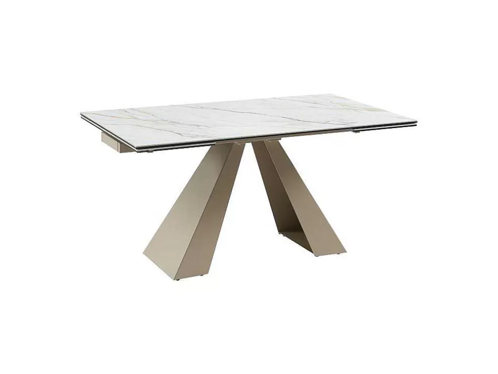 PASCAL MORABITO Mesa De Jantar Extensivel 6 A 10 Lugares Em Ceramica E Metal, Efeito Marmore Branco E Bege - Lozipa De * Mesa De Jantar