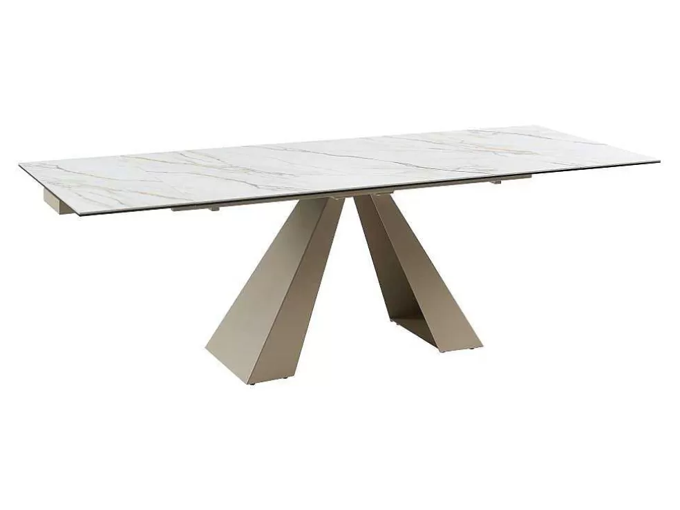 PASCAL MORABITO Mesa De Jantar Extensivel 6 A 10 Lugares Em Ceramica E Metal, Efeito Marmore Branco E Bege - Lozipa De * Mesa De Jantar