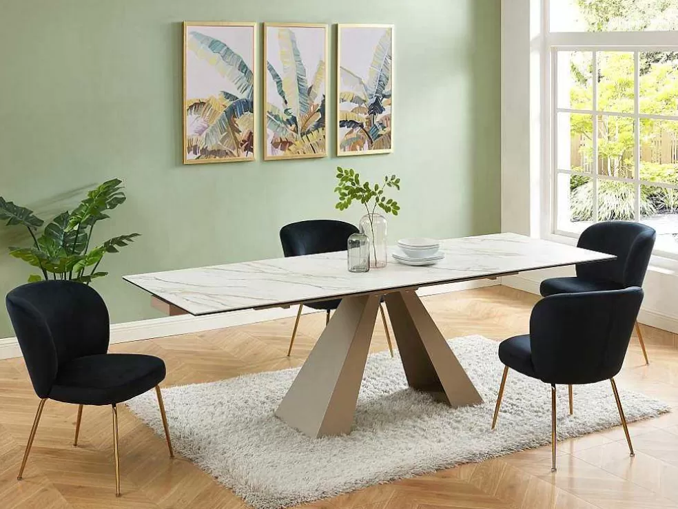PASCAL MORABITO Mesa De Jantar Extensivel 6 A 10 Lugares Em Ceramica E Metal, Efeito Marmore Branco E Bege - Lozipa De * Mesa De Jantar