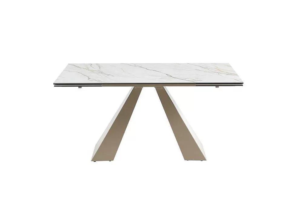 PASCAL MORABITO Mesa De Jantar Extensivel 6 A 10 Lugares Em Ceramica E Metal, Efeito Marmore Branco E Bege - Lozipa De * Mesa De Jantar