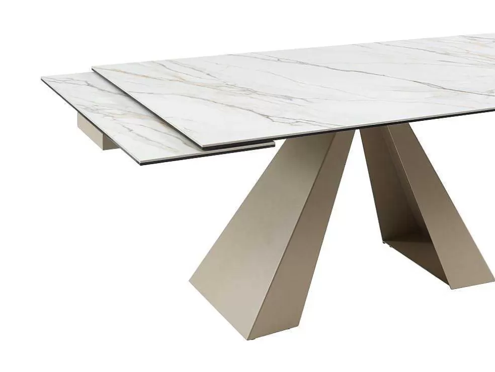 PASCAL MORABITO Mesa De Jantar Extensivel 6 A 10 Lugares Em Ceramica E Metal, Efeito Marmore Branco E Bege - Lozipa De * Mesa De Jantar