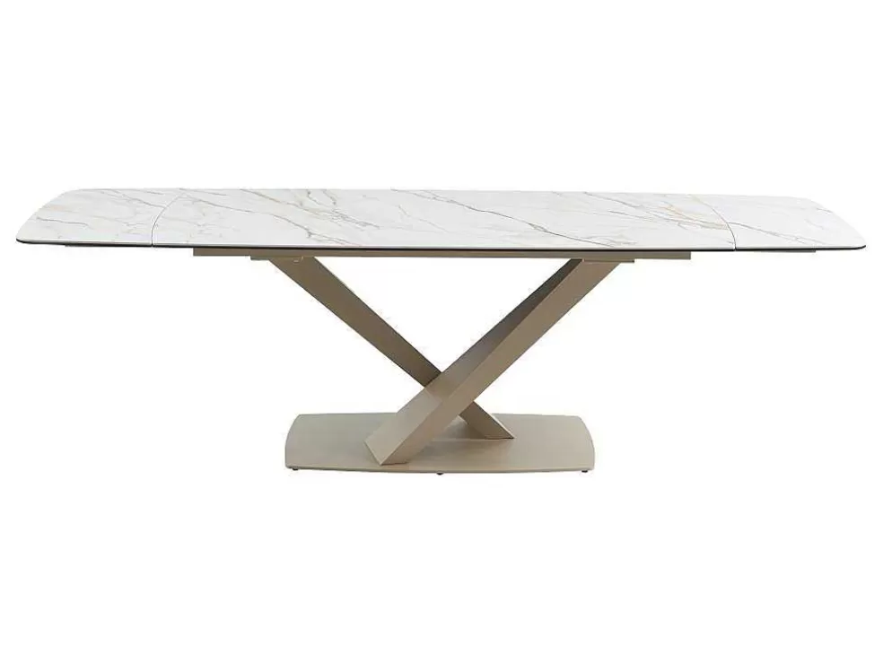 PASCAL MORABITO Mesa De Jantar Extensivel 6 A 10 Lugares Em Ceramica E Metal, Efeito Marmore Branco E Bege - Malata De * Mesa De Jantar