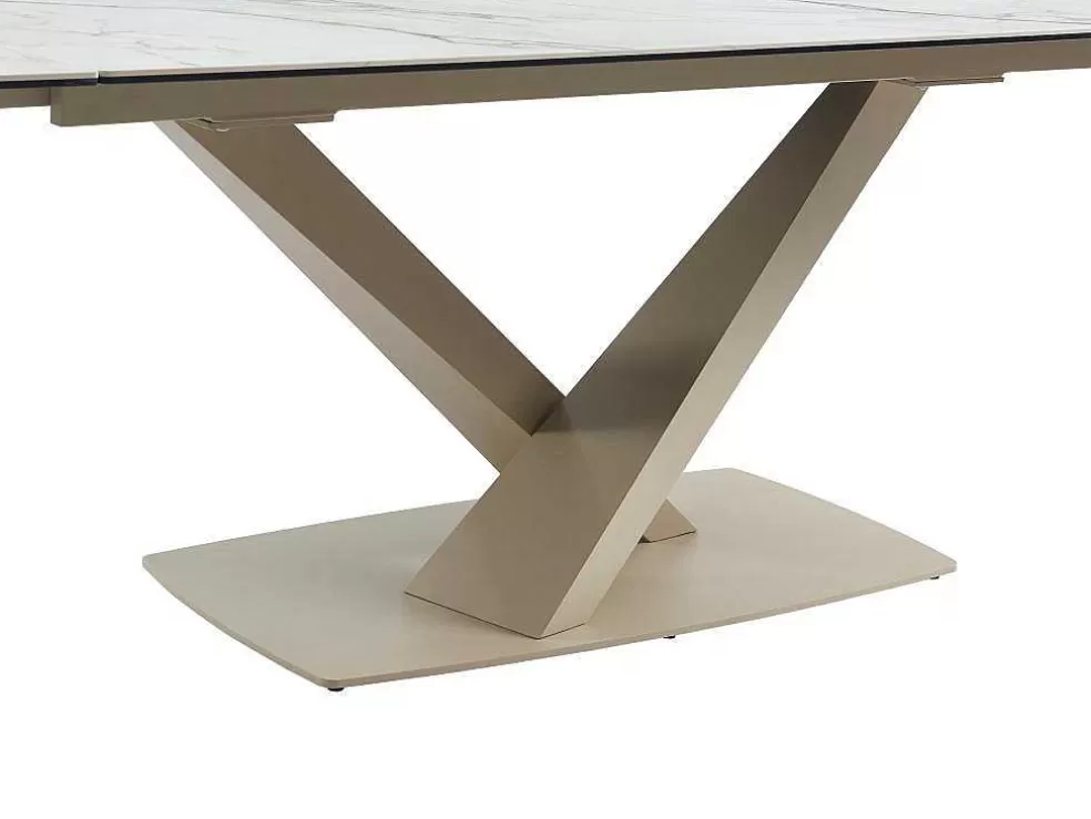 PASCAL MORABITO Mesa De Jantar Extensivel 6 A 10 Lugares Em Ceramica E Metal, Efeito Marmore Branco E Bege - Malata De * Mesa De Jantar
