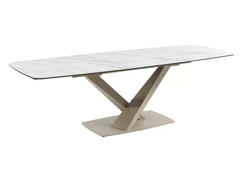 PASCAL MORABITO Mesa De Jantar Extensivel 6 A 10 Lugares Em Ceramica E Metal, Efeito Marmore Branco E Bege - Malata De * Mesa De Jantar