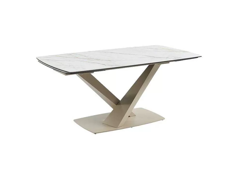 PASCAL MORABITO Mesa De Jantar Extensivel 6 A 10 Lugares Em Ceramica E Metal, Efeito Marmore Branco E Bege - Malata De * Mesa De Jantar