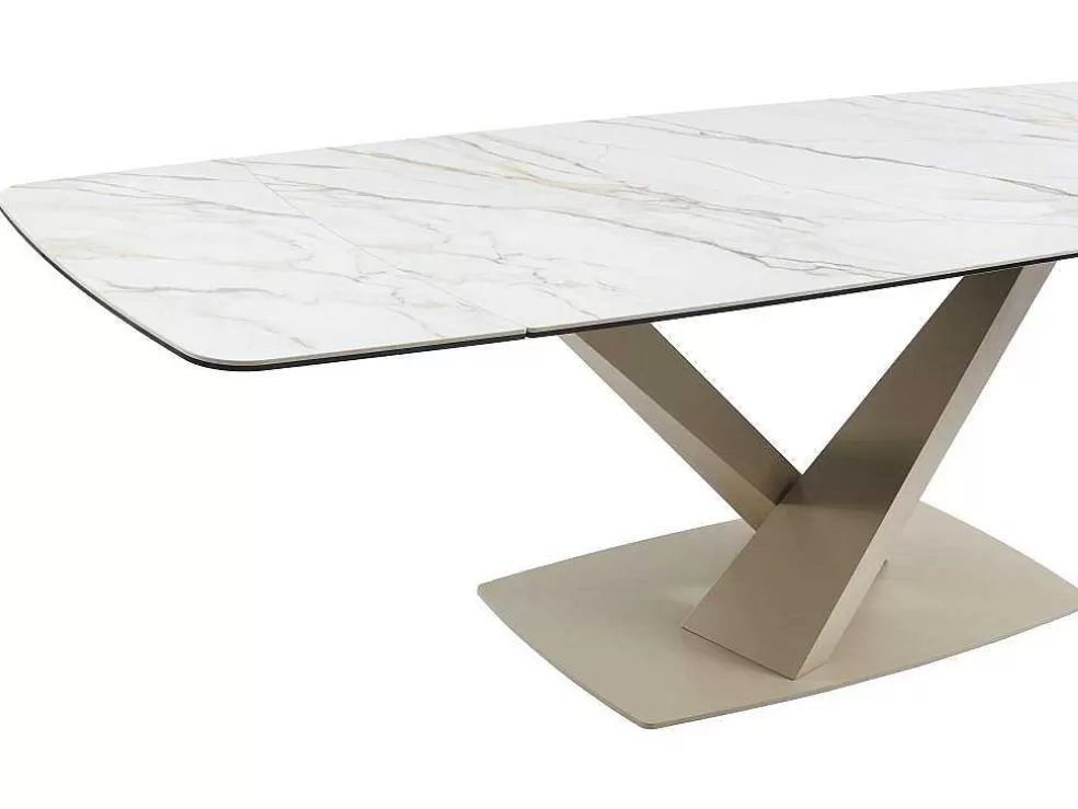 PASCAL MORABITO Mesa De Jantar Extensivel 6 A 10 Lugares Em Ceramica E Metal, Efeito Marmore Branco E Bege - Malata De * Mesa De Jantar