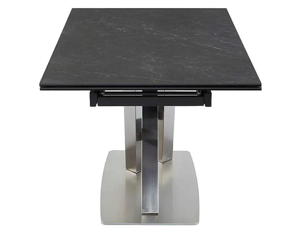 Vente-unique Mesa De Jantar Extensivel 6 A 8 Lugares Em Ceramica E Metal Efeito Marmore Preto - Thylia* Mesa De Jantar