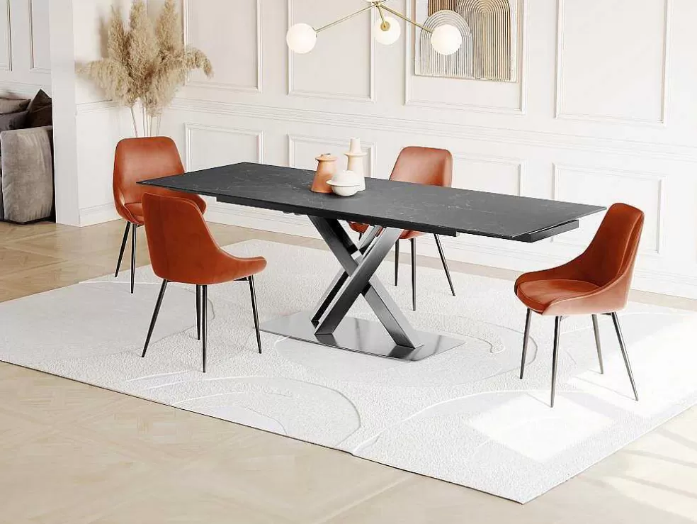Vente-unique Mesa De Jantar Extensivel 6 A 8 Lugares Em Ceramica E Metal Efeito Marmore Preto - Thylia* Mesa De Jantar