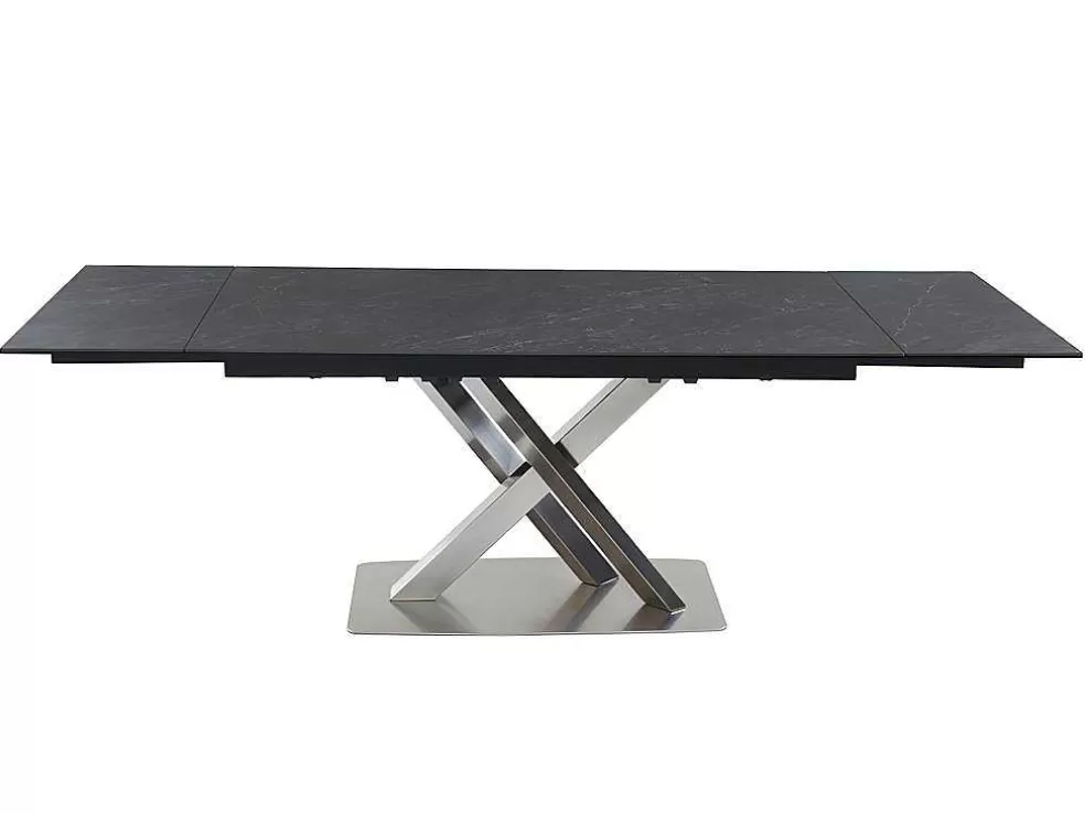 Vente-unique Mesa De Jantar Extensivel 6 A 8 Lugares Em Ceramica E Metal Efeito Marmore Preto - Thylia* Mesa De Jantar