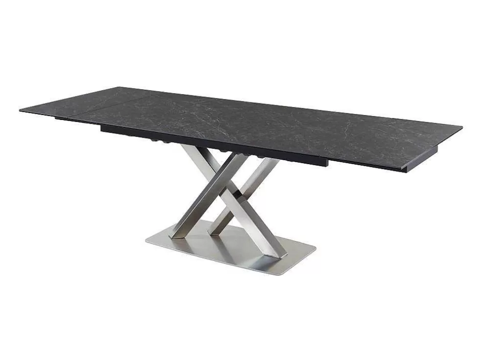 Vente-unique Mesa De Jantar Extensivel 6 A 8 Lugares Em Ceramica E Metal Efeito Marmore Preto - Thylia* Mesa De Jantar