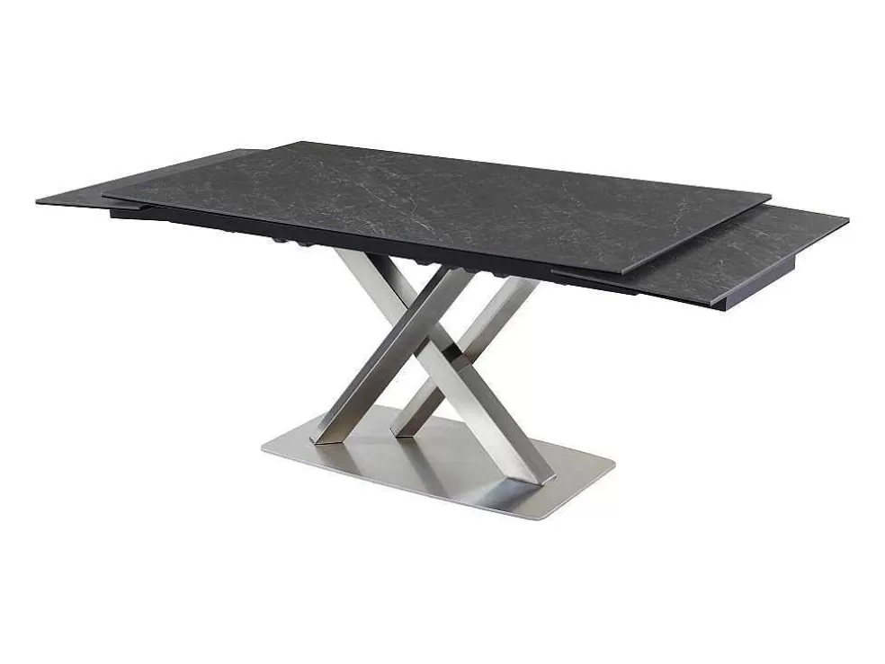 Vente-unique Mesa De Jantar Extensivel 6 A 8 Lugares Em Ceramica E Metal Efeito Marmore Preto - Thylia* Mesa De Jantar