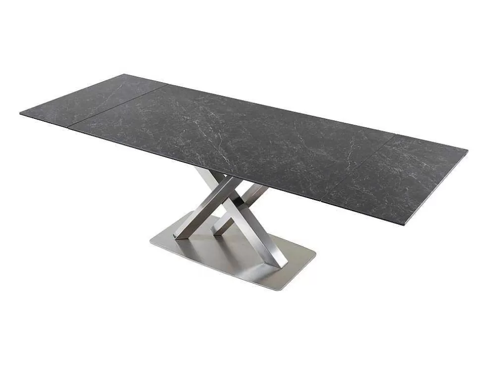 Vente-unique Mesa De Jantar Extensivel 6 A 8 Lugares Em Ceramica E Metal Efeito Marmore Preto - Thylia* Mesa De Jantar