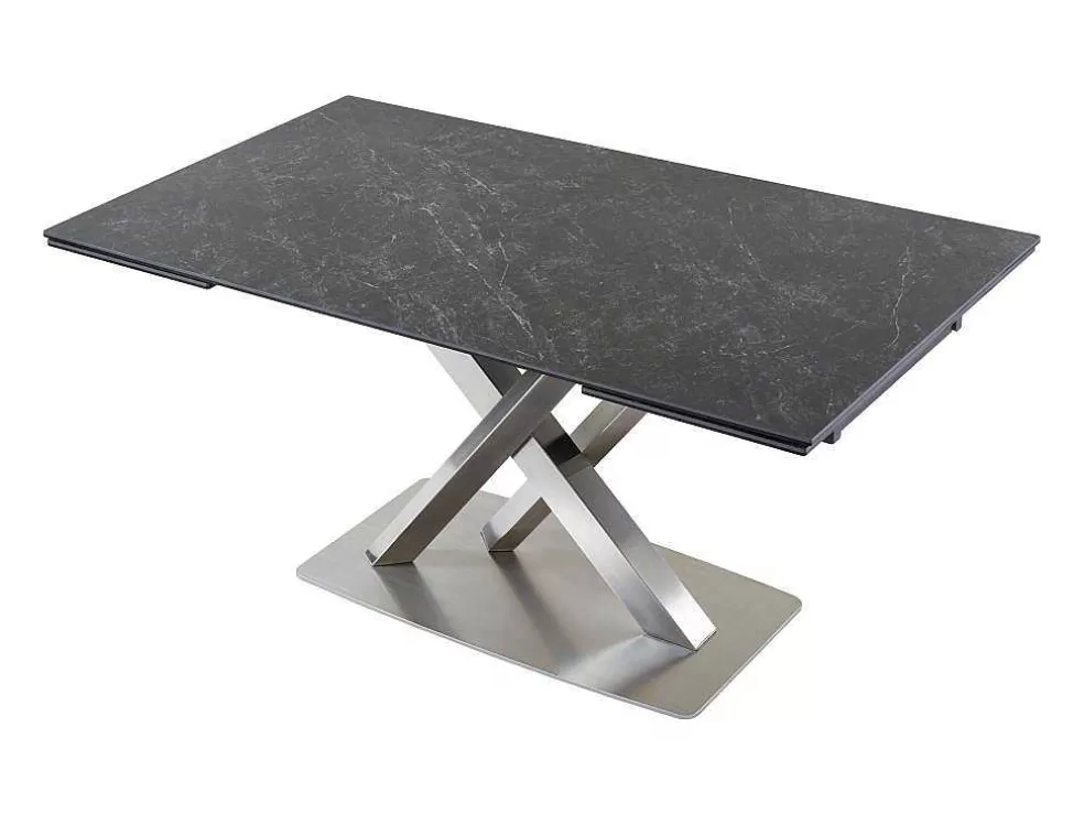 Vente-unique Mesa De Jantar Extensivel 6 A 8 Lugares Em Ceramica E Metal Efeito Marmore Preto - Thylia* Mesa De Jantar