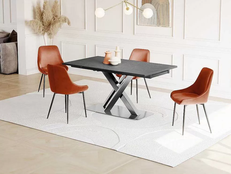 Vente-unique Mesa De Jantar Extensivel 6 A 8 Lugares Em Ceramica E Metal Efeito Marmore Preto - Thylia* Mesa De Jantar