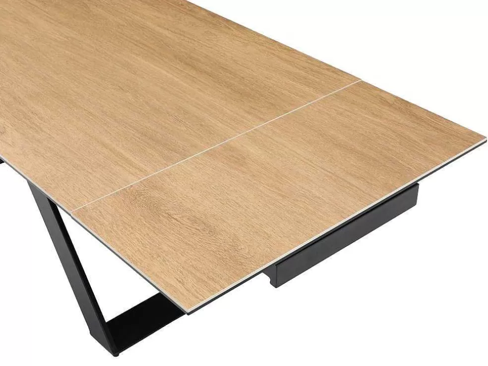 PASCAL MORABITO Mesa De Jantar Extensivel 6 A 10 Lugares Em Ceramica, Vidro Temperado E Metal Natural Claro E Preto - Xerena De * Mesa De Jantar