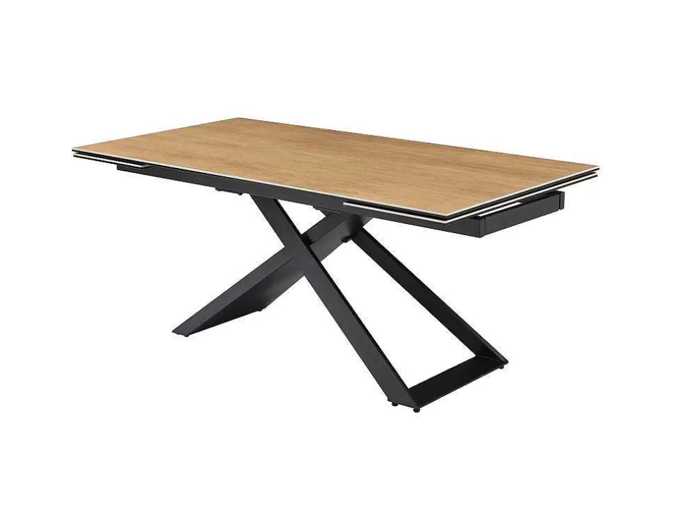 PASCAL MORABITO Mesa De Jantar Extensivel 6 A 10 Lugares Em Ceramica, Vidro Temperado E Metal Natural Claro E Preto - Xerena De * Mesa De Jantar