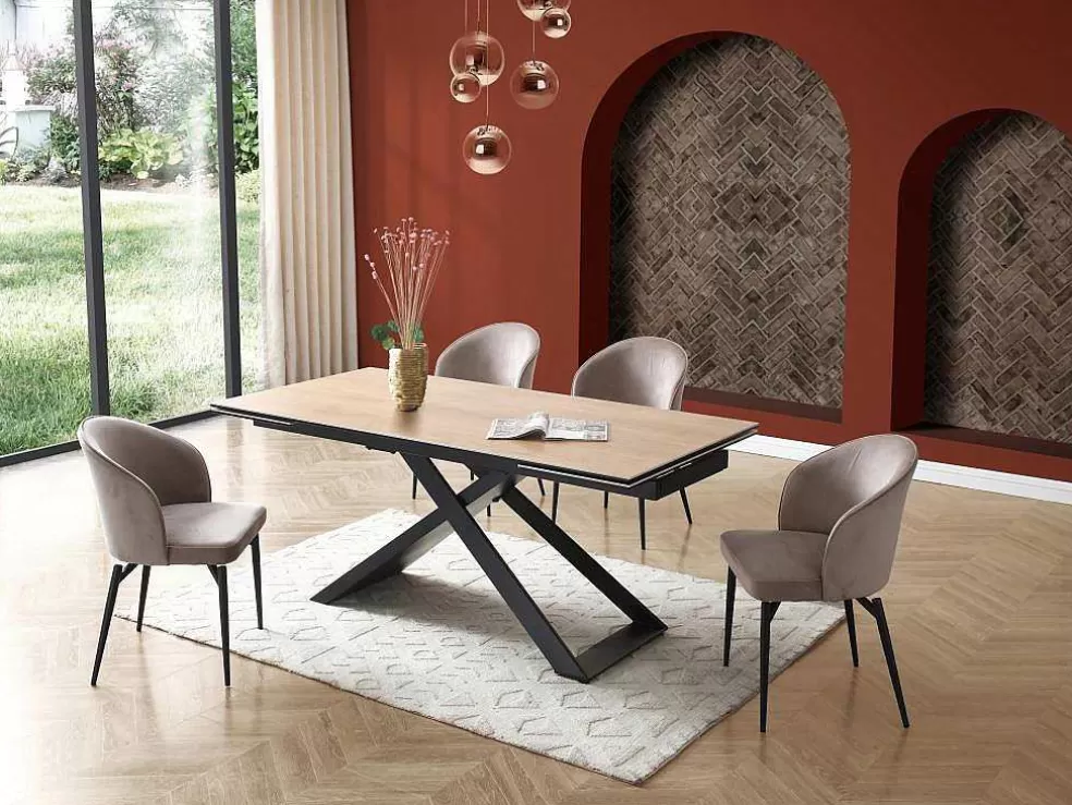 PASCAL MORABITO Mesa De Jantar Extensivel 6 A 10 Lugares Em Ceramica, Vidro Temperado E Metal Natural Claro E Preto - Xerena De * Mesa De Jantar