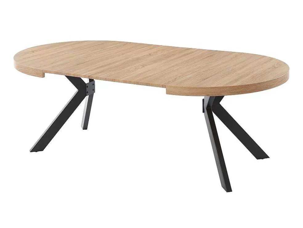 Vente-unique Mesa De Jantar Extensivel 4 A 8 Lugares Em Mdf E Aco Natural E Preto - Komoni* Mesa De Jantar