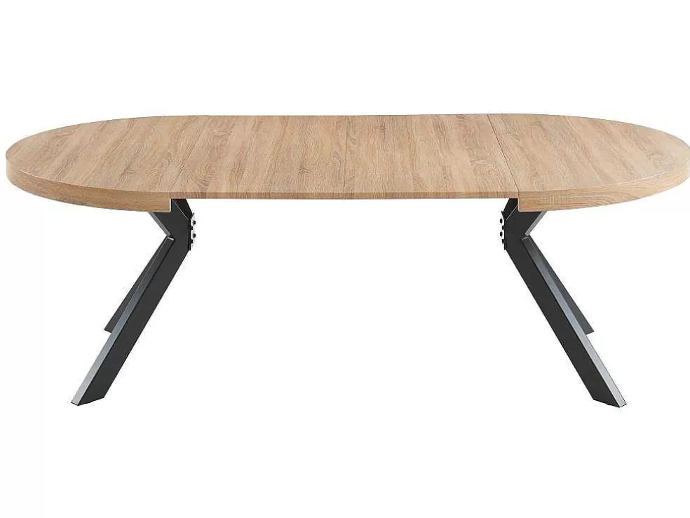 Vente-unique Mesa De Jantar Extensivel 4 A 8 Lugares Em Mdf E Aco Natural E Preto - Komoni* Mesa De Jantar