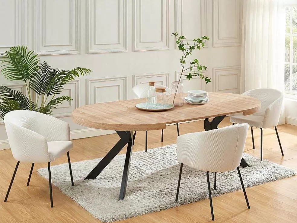 Vente-unique Mesa De Jantar Extensivel 4 A 8 Lugares Em Mdf E Aco Natural E Preto - Komoni* Mesa De Jantar