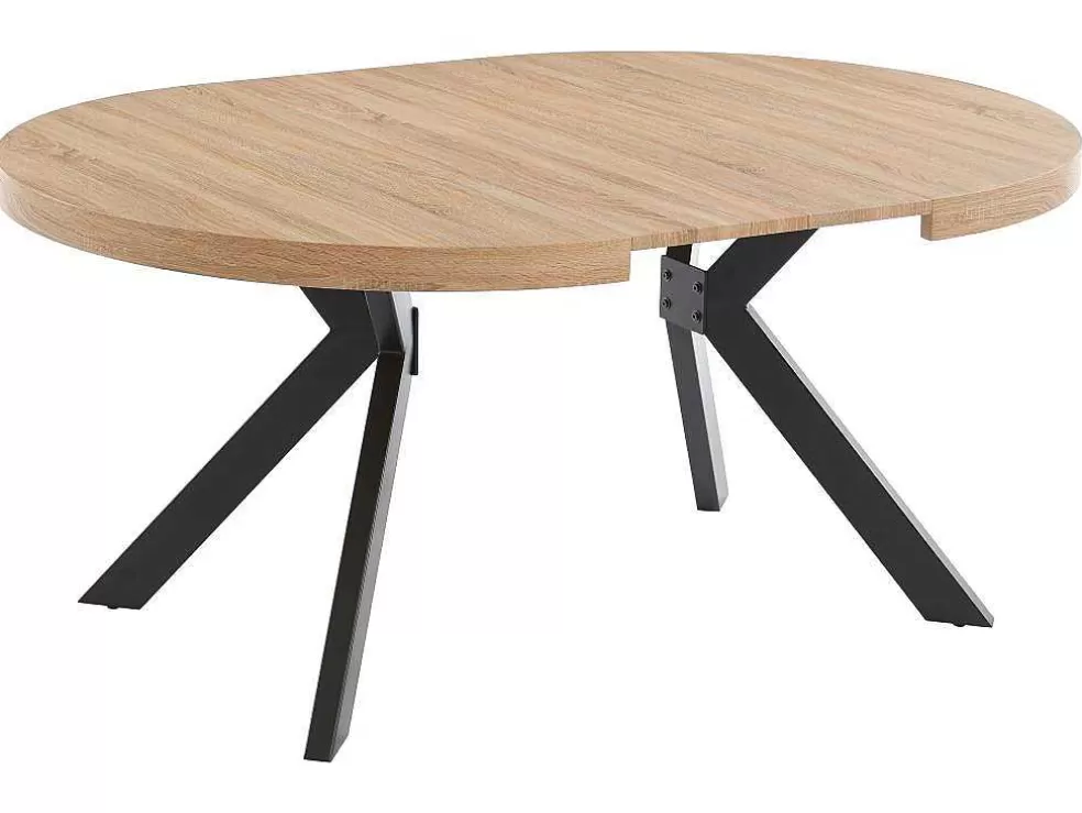 Vente-unique Mesa De Jantar Extensivel 4 A 8 Lugares Em Mdf E Aco Natural E Preto - Komoni* Mesa De Jantar