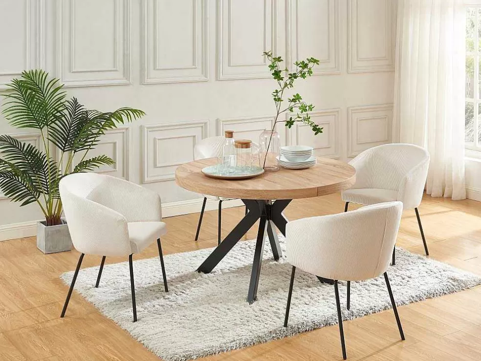 Vente-unique Mesa De Jantar Extensivel 4 A 8 Lugares Em Mdf E Aco Natural E Preto - Komoni* Mesa De Jantar