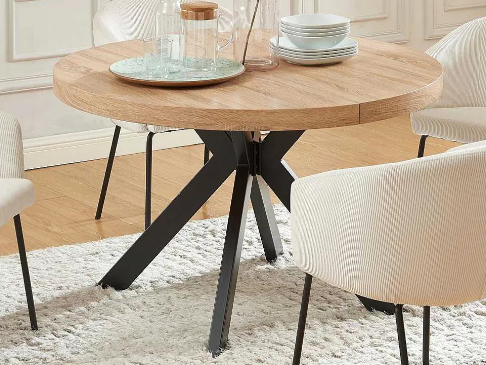 Vente-unique Mesa De Jantar Extensivel 4 A 8 Lugares Em Mdf E Aco Natural E Preto - Komoni* Mesa De Jantar