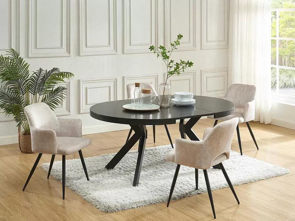 Vente-unique Mesa De Jantar Extensivel 4 A 8 Lugares Em Mdf E Aco Preto - Komoni* Mesa De Jantar