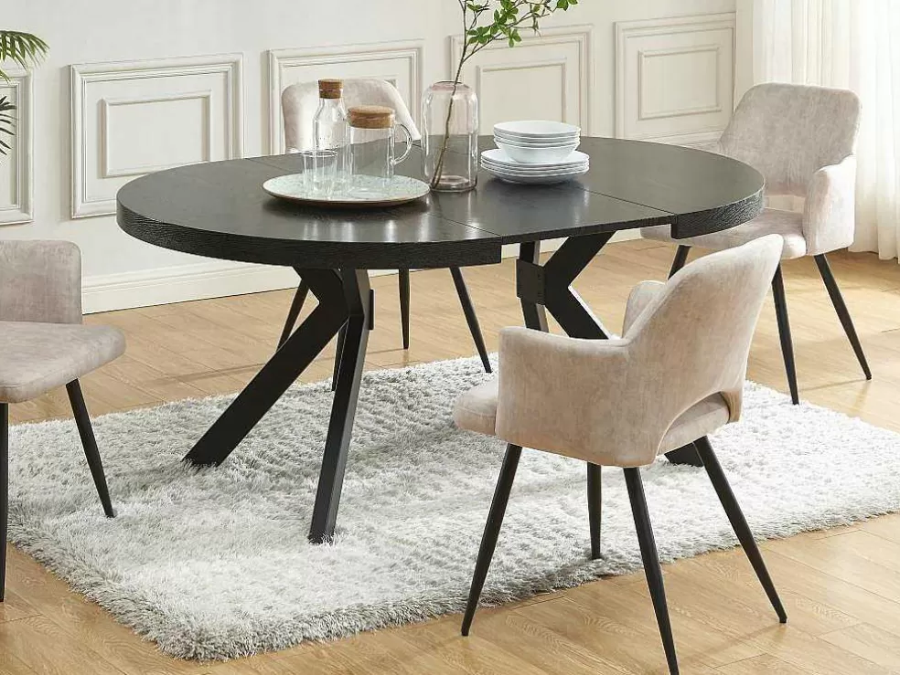 Vente-unique Mesa De Jantar Extensivel 4 A 8 Lugares Em Mdf E Aco Preto - Komoni* Mesa De Jantar