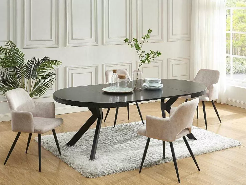 Vente-unique Mesa De Jantar Extensivel 4 A 8 Lugares Em Mdf E Aco Preto - Komoni* Mesa De Jantar