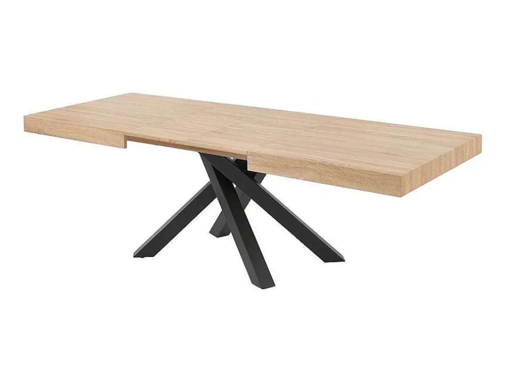Vente-unique Mesa De Jantar Extensivel 6 A 10 Lugares Em Mdf E Metal Natural E Preto - Catonav* Mesa De Jantar