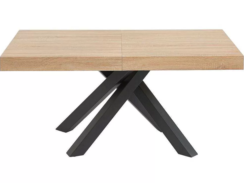Vente-unique Mesa De Jantar Extensivel 6 A 10 Lugares Em Mdf E Metal Natural E Preto - Catonav* Mesa De Jantar