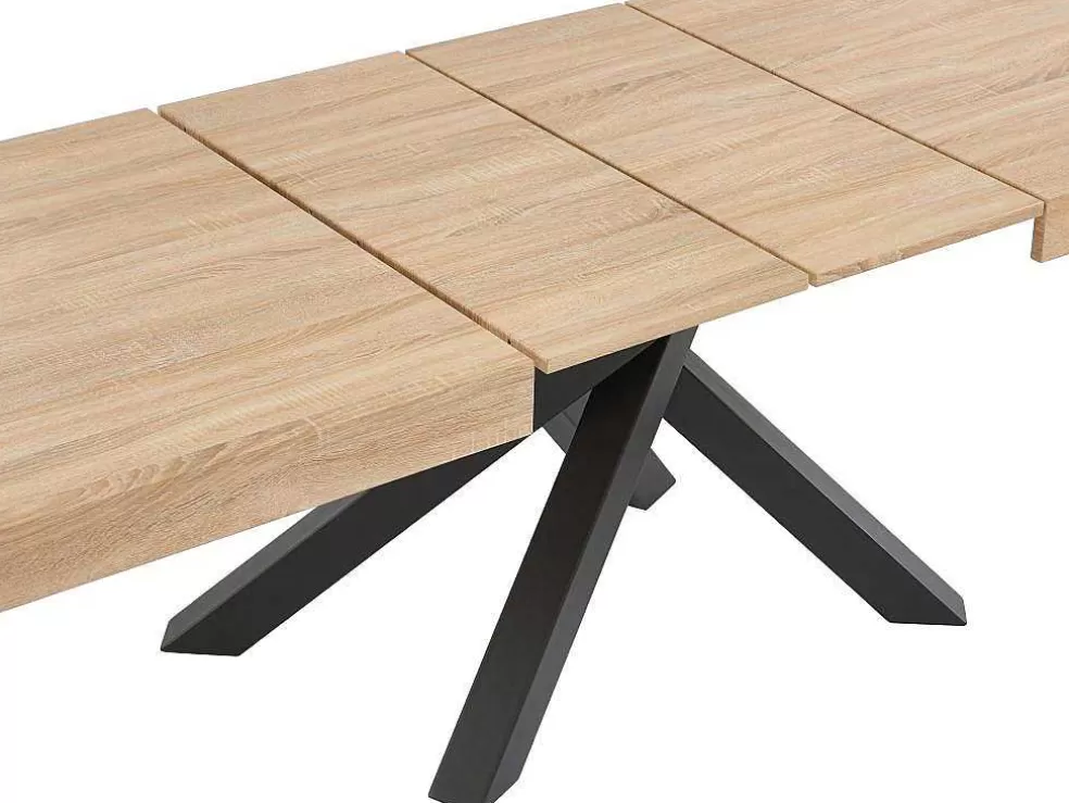 Vente-unique Mesa De Jantar Extensivel 6 A 10 Lugares Em Mdf E Metal Natural E Preto - Catonav* Mesa De Jantar
