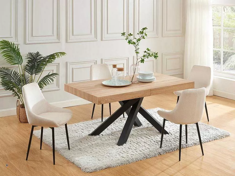 Vente-unique Mesa De Jantar Extensivel 6 A 10 Lugares Em Mdf E Metal Natural E Preto - Catonav* Mesa De Jantar