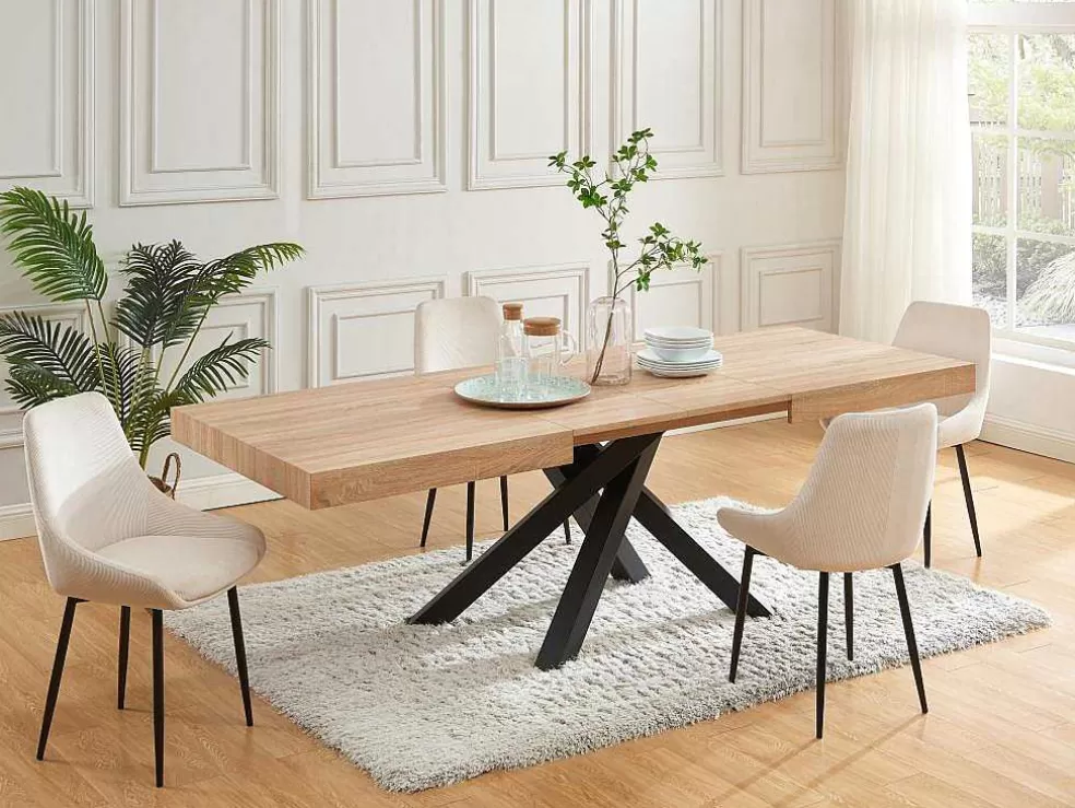 Vente-unique Mesa De Jantar Extensivel 6 A 10 Lugares Em Mdf E Metal Natural E Preto - Catonav* Mesa De Jantar