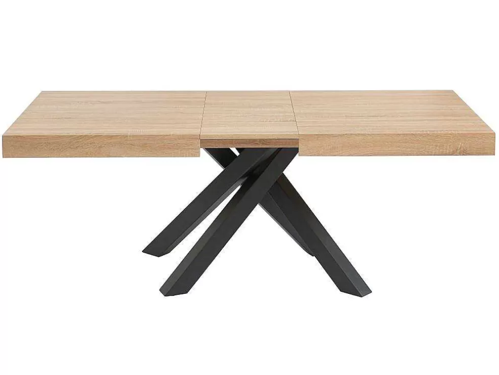 Vente-unique Mesa De Jantar Extensivel 6 A 10 Lugares Em Mdf E Metal Natural E Preto - Catonav* Mesa De Jantar