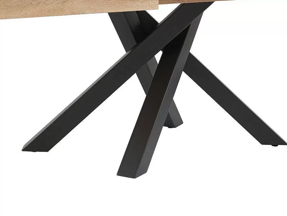 Vente-unique Mesa De Jantar Extensivel 6 A 10 Lugares Em Mdf E Metal Natural E Preto - Catonav* Mesa De Jantar
