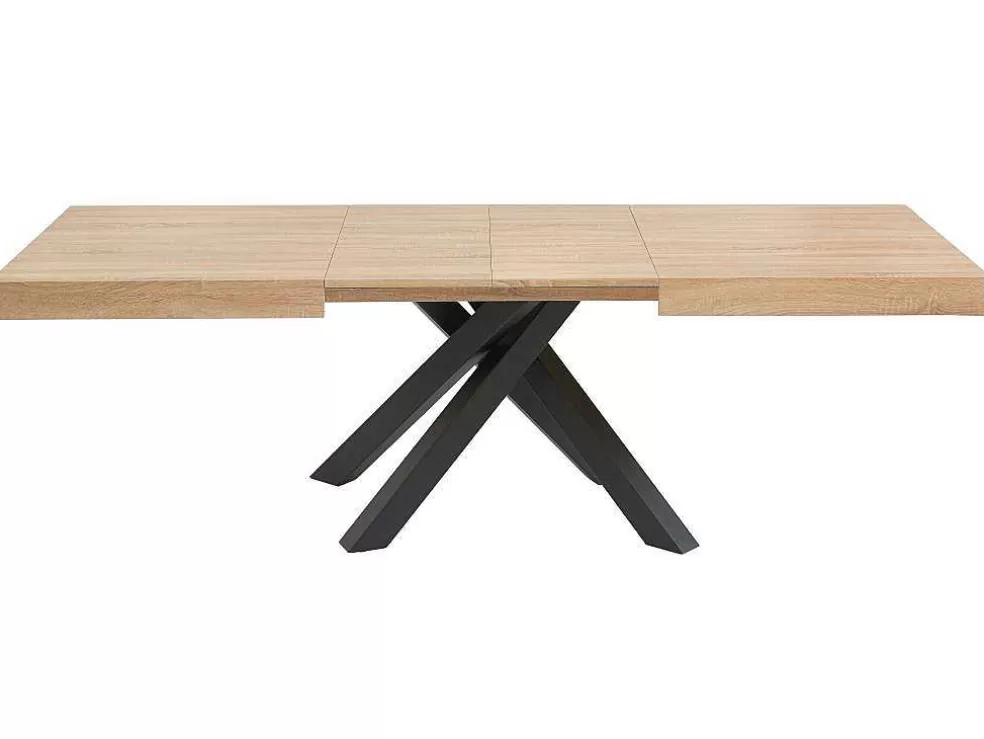 Vente-unique Mesa De Jantar Extensivel 6 A 10 Lugares Em Mdf E Metal Natural E Preto - Catonav* Mesa De Jantar