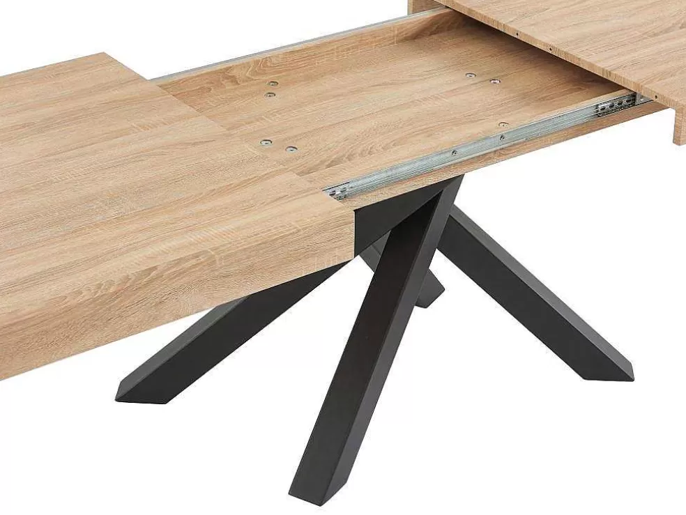 Vente-unique Mesa De Jantar Extensivel 6 A 10 Lugares Em Mdf E Metal Natural E Preto - Catonav* Mesa De Jantar